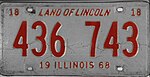 Номерной знак Иллинойса 1968 года - Номер 436743.jpg