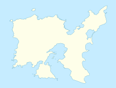 Mapa konturowa Wyspy Limnos, blisko centrum po prawej na dole znajduje się punkt z opisem „Kaminia”