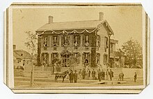Abraham Lincoln's Springfield home in 1865 during Lincoln's funeral Lincoln Home Springfield 1865.jpg
