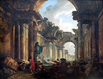 "נוף דמיוני של הגלריה הגדולה של הלובר בהריסות" (1796), 114.5 ‏ x ‏ 146 ס"מ, הלובר