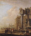 Hafen mit Fontäne und Ruinen, ca. 1700–1710, Hampton Court Palace