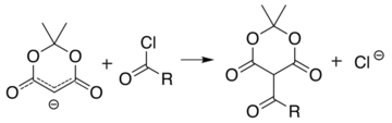 Acylation of Meldrum's anion at carbon 5 acyl chloride