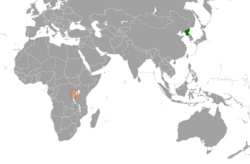 Map indicating locations of North Korea and Rwanda