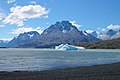 Plovoucí ledovce na Lago Gris, v pozadí Paine Grande