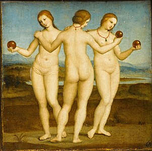 Les Trois Grâces, Raphaël 1503-08, huile sur bois, 17 x 17 cm. Paris Musée Condé.