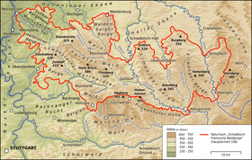 Carte topographique du massif forestier de Souabe et Franconie