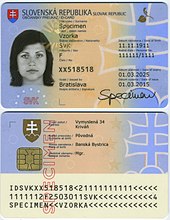 Словацкая идентификационная карта (лицевая)