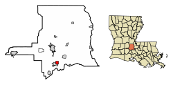 Location of Grand Coteau in St. Landry Parish, Louisiana.