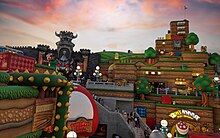 Super Nintendo World at Universal Studios Japan, opened in 2021 Super Nintendo World Theme Park at USJ Osaka Evening Sky.jpg