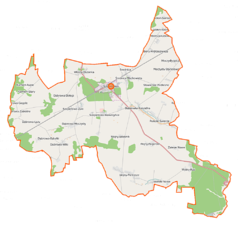 Mapa konturowa gminy Szepietowo, na dole nieco na prawo znajduje się punkt z opisem „Nowe Warele”
