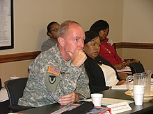 Equal opportunity issues are discussed at an army roundtable in Alabama. US Army 51194 AMC Equal Opportunity- Equal Employment Opportunity roundtable.jpg