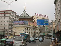 In Qilihe District, a Mosque in the background.