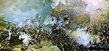 The Storming of Izmail on December 22, 1790, by Russian troops under the command of Alexander Suvorov. Suvorov's victory was immortalized with the empire's newfound national anthem: "Let the Thunder of Victory Rumble!". Izmail shturm.jpg