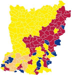 Nuance politique des candidats arrivés en tête dans chaque commune au 1er tour.