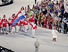 Photographie de l'entrée de la délégation croate lors de la cérémonie d'ouverture.