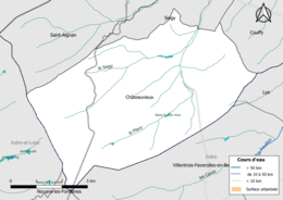 Carte en couleur présentantle réseau hydrographique de la commune