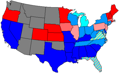 House seats by party holding plurality in state
.mw-parser-output .legend{page-break-inside:avoid;break-inside:avoid-column}.mw-parser-output .legend-color{display:inline-block;min-width:1.25em;height:1.25em;line-height:1.25;margin:1px 0;text-align:center;border:1px solid black;background-color:transparent;color:black}.mw-parser-output .legend-text{}
80+% to 100% Democratic
80+% to 100% Republican
60+% to 80% Democratic
60+% to 80% Republican
Up to 60% Democratic
Up to 60% Republican 48 us house membership.png