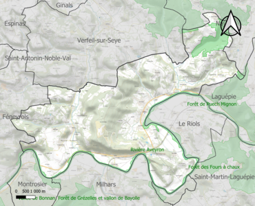 Carte des ZNIEFF de type 1 sur la commune.