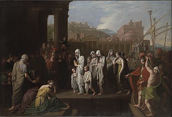 West, Agrippine accostant à Brindes avec les cendres de Germanicus, 1768, Yale University Art Gallery