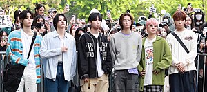 BoyNextDoor in April 2024 From left to right: Taesan, Sungho, Jaehyun, Leehan, Riwoo, Woonhak