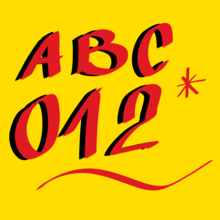 Imagem de fundo amarela com os caracteres "A B C 0 1 2 3" em vermelhos e detalhes em preto.