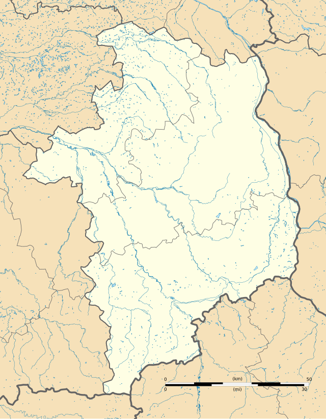 Mapa konturowa Cher, w centrum znajduje się punkt z opisem „Bourges”