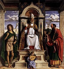 『即位した聖ペテロと聖人たち』1516年 ブレラ美術館所蔵
