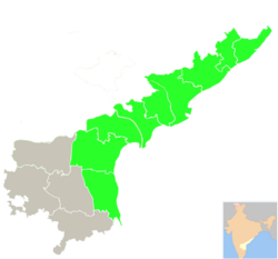 Карта Андхра-Прадеша с прибрежной Андхрой выделена зеленым цветом