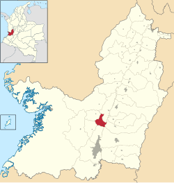 Location o the municipality an toun o Vijes in Valle del Cauca, Colombie.