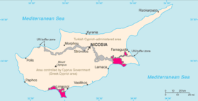 Akrotiri and Dhekelia Sovereign Base Areas shown in pink.