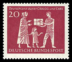 Tem thư của Bưu điện Cộng hòa Liên bang Đức (1963): "Nước Đức cảm ơn CRALOG và CARE"