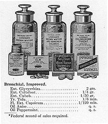 An assortment of Lilly's throat lozenges from a 1906 sales book Eli Lilly Medicines, 1906.jpg