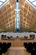 A courtroom and the inside of a sail roof (wood)