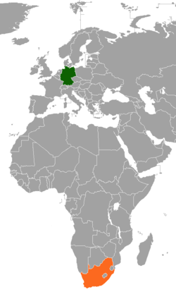 Карта с указанием местоположения Германии и Южной Африки