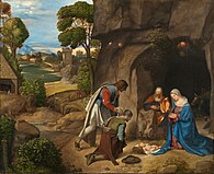 Джорджоне (в атрибуции Беренсона — Тициан). Поклонение пастухов. 1500—1510. Национальная галерея искусства, Вашингтон
