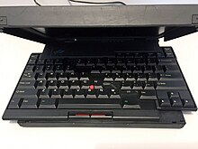 IBM ThinkPad 701 TrackWrite keyboard in mid fold (also known as the "Butterfly" keyboard) IBM ThinkPad 701C keyboard.jpg