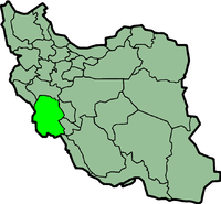 Map of Iran with Khūzestān highlighted.