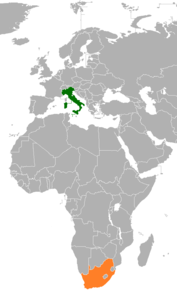 Mappa che indica l'ubicazione di Italia e Sudafrica