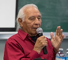 Loyie at a book launch at the Shingwauk Gathering in 2015