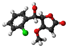 Ball-and-stick model of the losigamone molecule