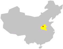 Localização de Luoyang (em vermelho) na província de Honã (em amarelo), na República Popular da China