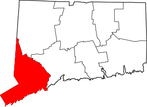 Map of Connecticut highlighting Fairfield County