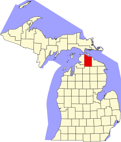 Vị trí quận Cheboygan trong tiểu bang Michigan ở Hoa Kỷ