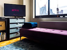 Netflix loaded on a TV in a Manhattan apartment Netflix Streaming (40845736773).jpg