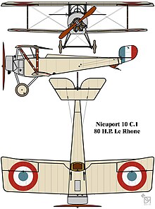 Drawing of definitive Nieuport 10 C.1 fighter Nieuport 10 French First World War single seat fighter colourized drawing.jpg