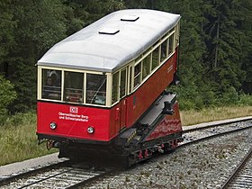 A passenger car being transported on the funicular