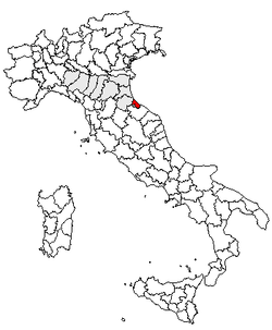 Kartet viser Provinsen Riminis plassering i Italia