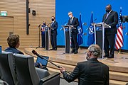 Secretary Blinken and Secretary Austin with NATO Secretary General Jens Stoltenberg in Brussels, Belgium, April 2021