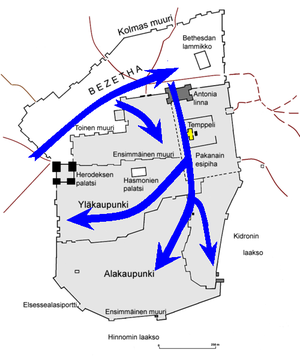 Map indicating progress of the Roman army during the siege