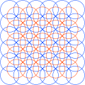 The related five overlapping circles grid is constructed by from two sets of overlapping circles half-offset.[21]